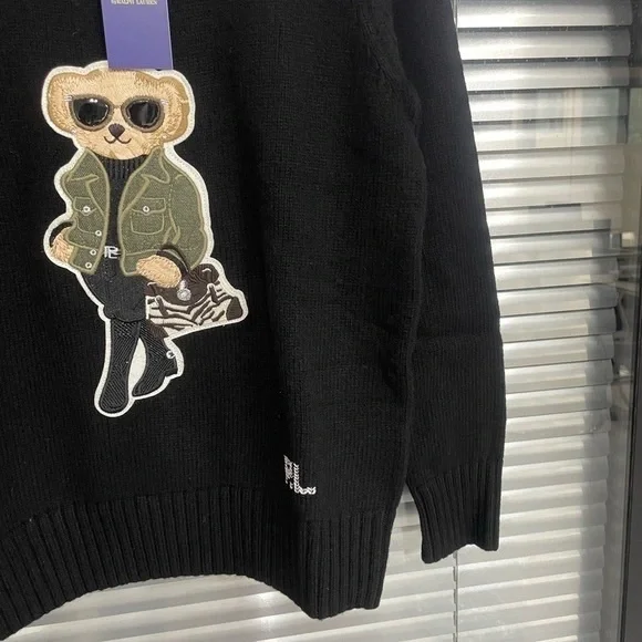 Polo by Ralph Lauren Black Crewneck Sweater with Bear Motif
